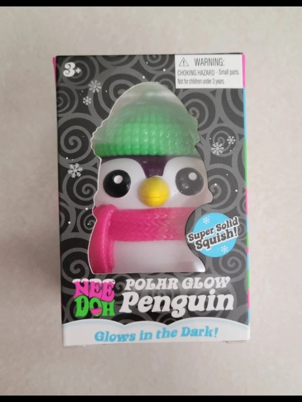 NeeDoh Polar Glow Penguin Plush Squishy Toy - Purple with White, Pink & Green